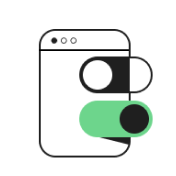 מסך של מכשיר שבו רואים לחצנים במצב 'פועל' ובמצב 'מושבת'